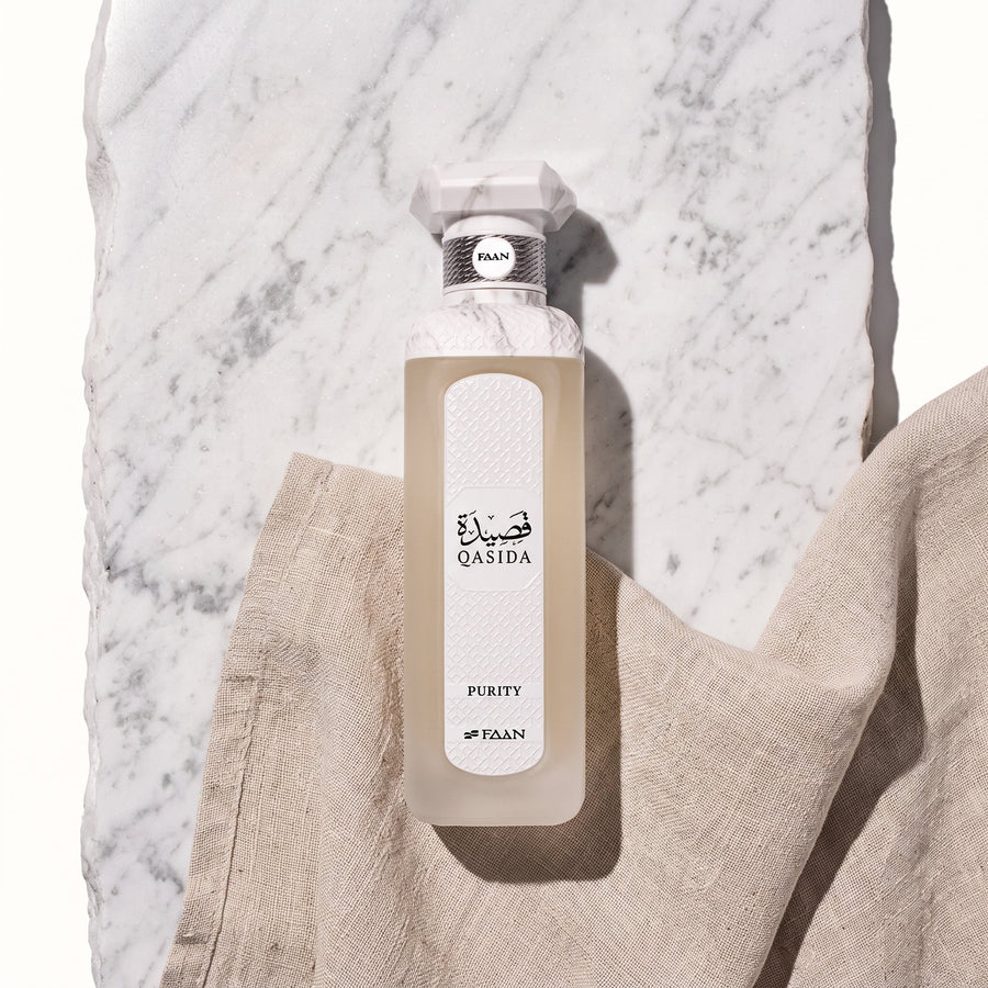 A Masterpiece of Luminous Floral Gourmand Elegance: Qasida Purity by Faan