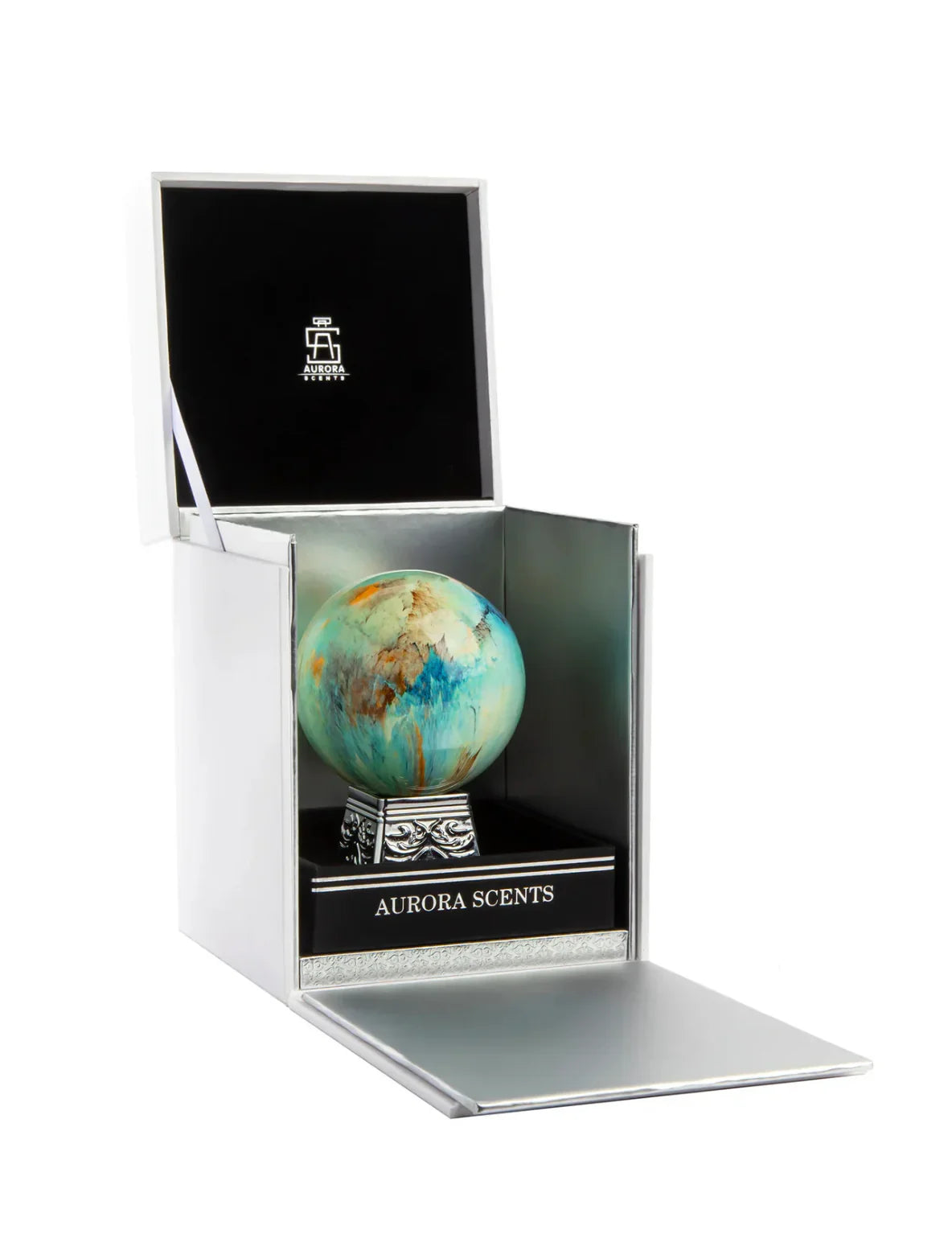 luxury perfume bottle with oud wood and incense in warm amber light