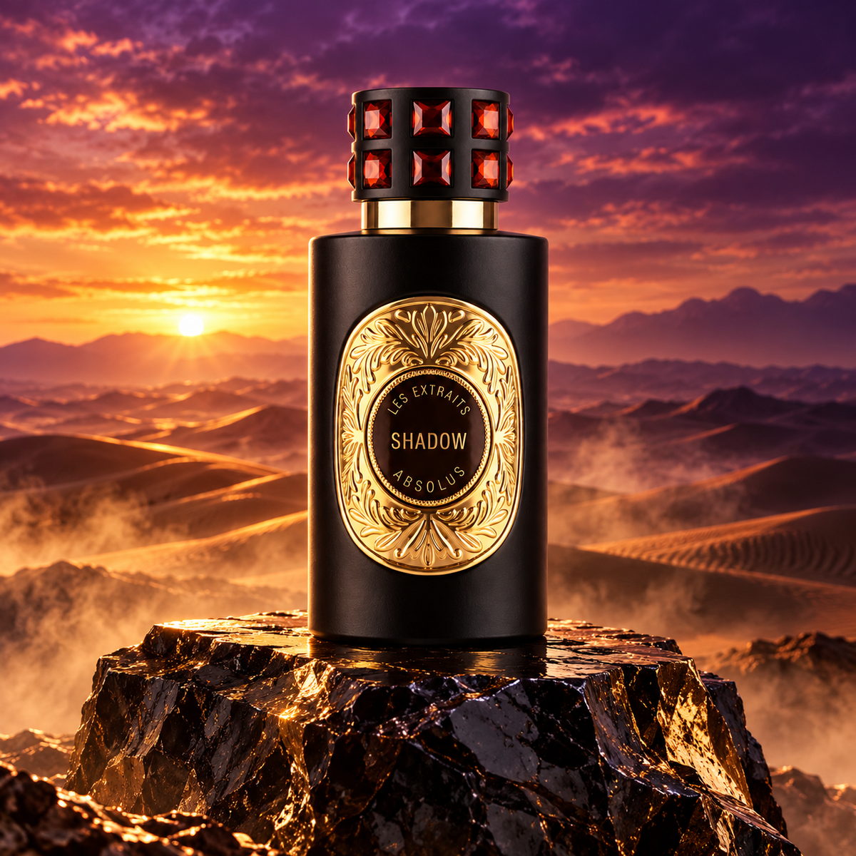 Shadow vs Ombre Nomade: Les Extraits Absolus Shadow 60ml in a cinematic luxury setting