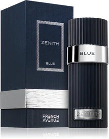 Zenith Blue perfume bottle and box, luxury oud fragrance for men