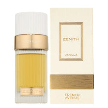 Zenith Vanilla perfume bottle with gold accents and matching box, French Avenue fragrance