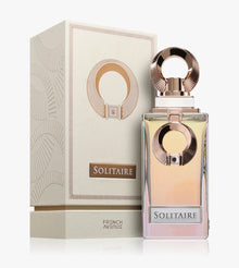 Solitaire French Avenue perfume bottle and luxury packaging, modern gold accents, home fragrance