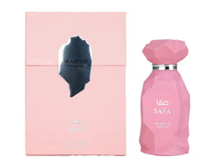 Pink Arabiyat Prestige SAFA perfume bottle and box, luxury Arabian oud fragrance product.