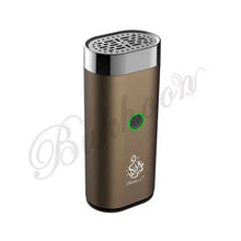 Bronze portable electric oud incense burner with Arabic design and power button