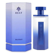 REEF Bluest Eau de Parfum 200ml bottle highlighting notes of cardamom spice, powdery iris, and warm amber resin  