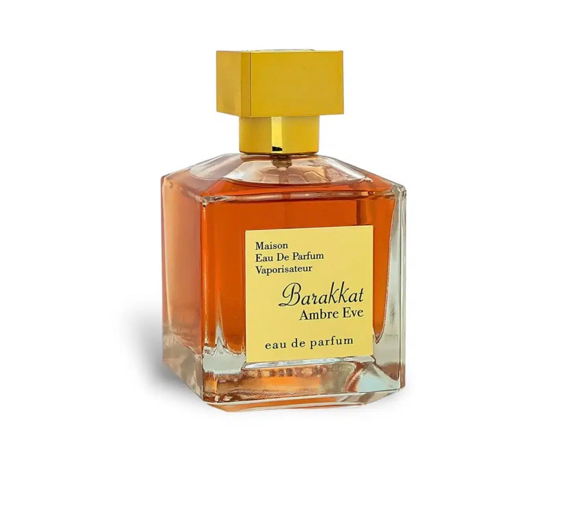 Perfume bottle with gold cap and label on a white background