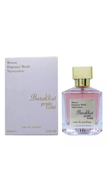 Barakkat gentle Gold eau de parfum 100ml bottle with matching box, luxury fragrance.