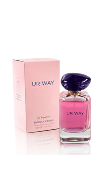 Pink UR WAY eau de parfum 100ml bottle and box, luxury Arabian fragrance for women.