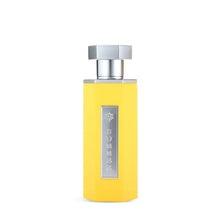 Yellow Arabian oud perfume bottle labeled 'Summer' with silver cap on white background