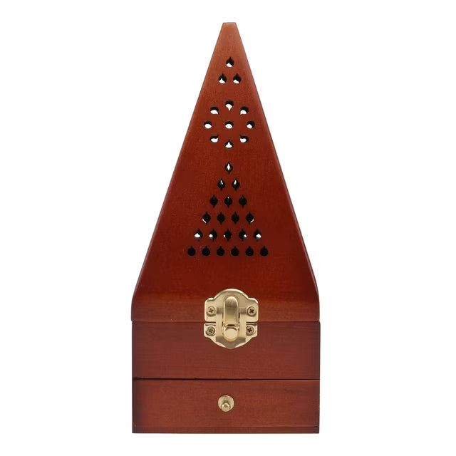 Pyramid Incense Burner Wooden Retro Censer Home Decor Dark Red