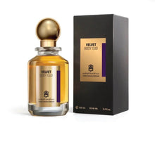 Velvet Body Oud perfume bottle and box, luxury Arabian oud fragrance, 100ml