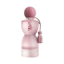 Elegant pink Arabian perfume bottle with tassel, embossed panther design, and frosted glass.