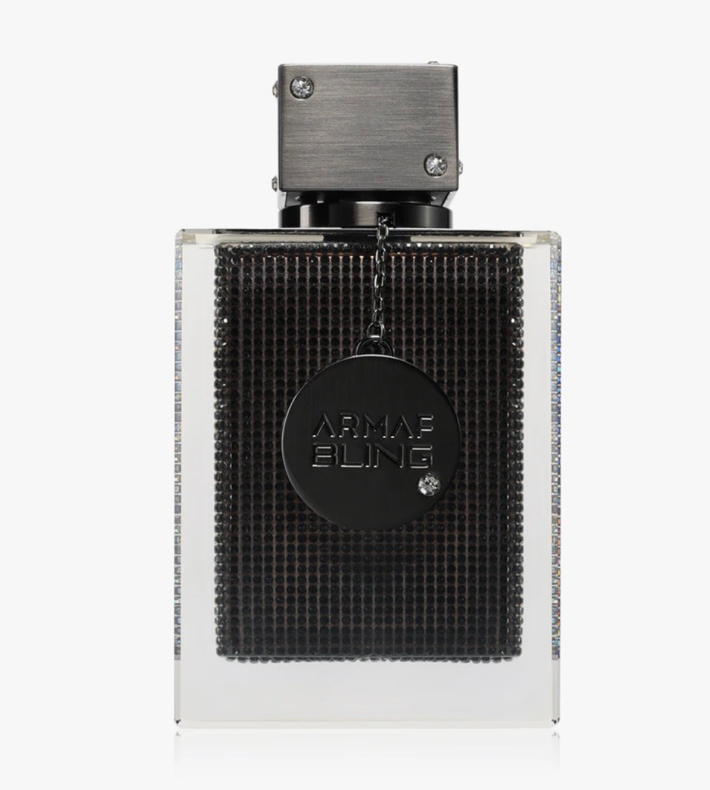 Armaf Bling perfume bottle with black textured design and metallic cap, luxury fragrance
