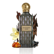 Luxury Black Diamond Incense perfume bottle with vanilla flower, oud wood, amber, and berries