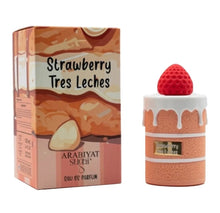 Strawberry Tres Leches perfume bottle with dessert-inspired packaging and strawberry cap