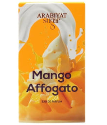 Arabiyat Sugar Mango Affogato Eau de Parfum box with creamy mango and milk splash design