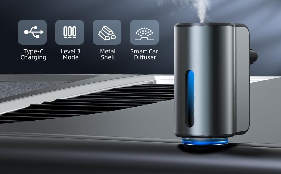 Smart Car Airs Freshener,Car Freshener Aromatherapy, USB Rechargeable Aroma Diffuser Car Air Freshener Diffuser Kit with 3PCS Oils 