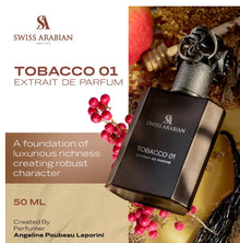 Swiss Arabian Tobacco 01 Extrait de Parfum bottle with spices, apple, honey, and vanilla pods.