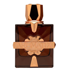 Aromatix French Avenue oud perfume bottle with gold cap and brown glass design