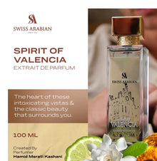 Spirit of Valencia Arabian perfume bottle with gold cap, floral and citrus accents, 100ml