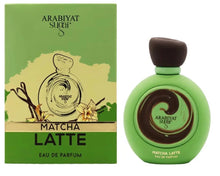 Arabiyat Sugar Matcha Latte Eau de Parfum green perfume bottle and box, vanilla and matcha design