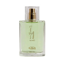 Clear glass bottle of Arabian pistachio perfume with gold spray cap, 50ml size