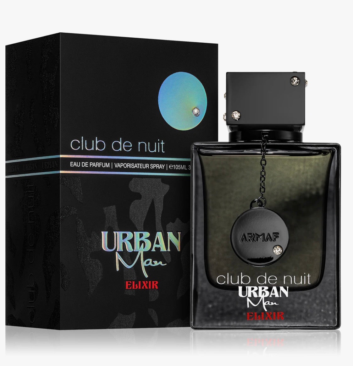 Urban Man Elixir Club de Nuit eau de parfum bottle with matching black box, 105ml.