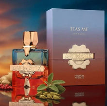 Aromatix French Avenue Teas Me perfume bottle with luxury box, cardamom pods, sage, and pink peppercorns