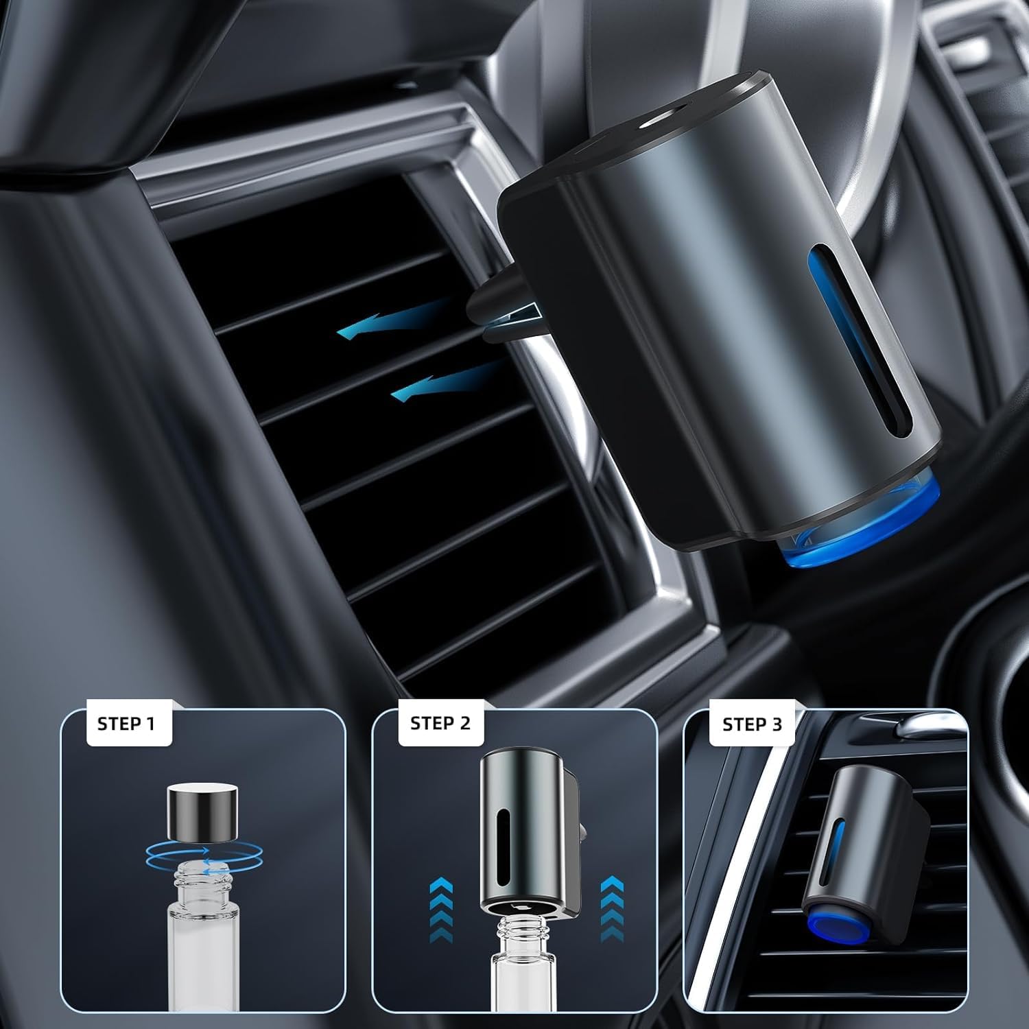 Smart Car Airs Freshener,Car Freshener Aromatherapy, USB Rechargeable Aroma Diffuser Car Air Freshener Diffuser Kit with 3PCS Oils 
