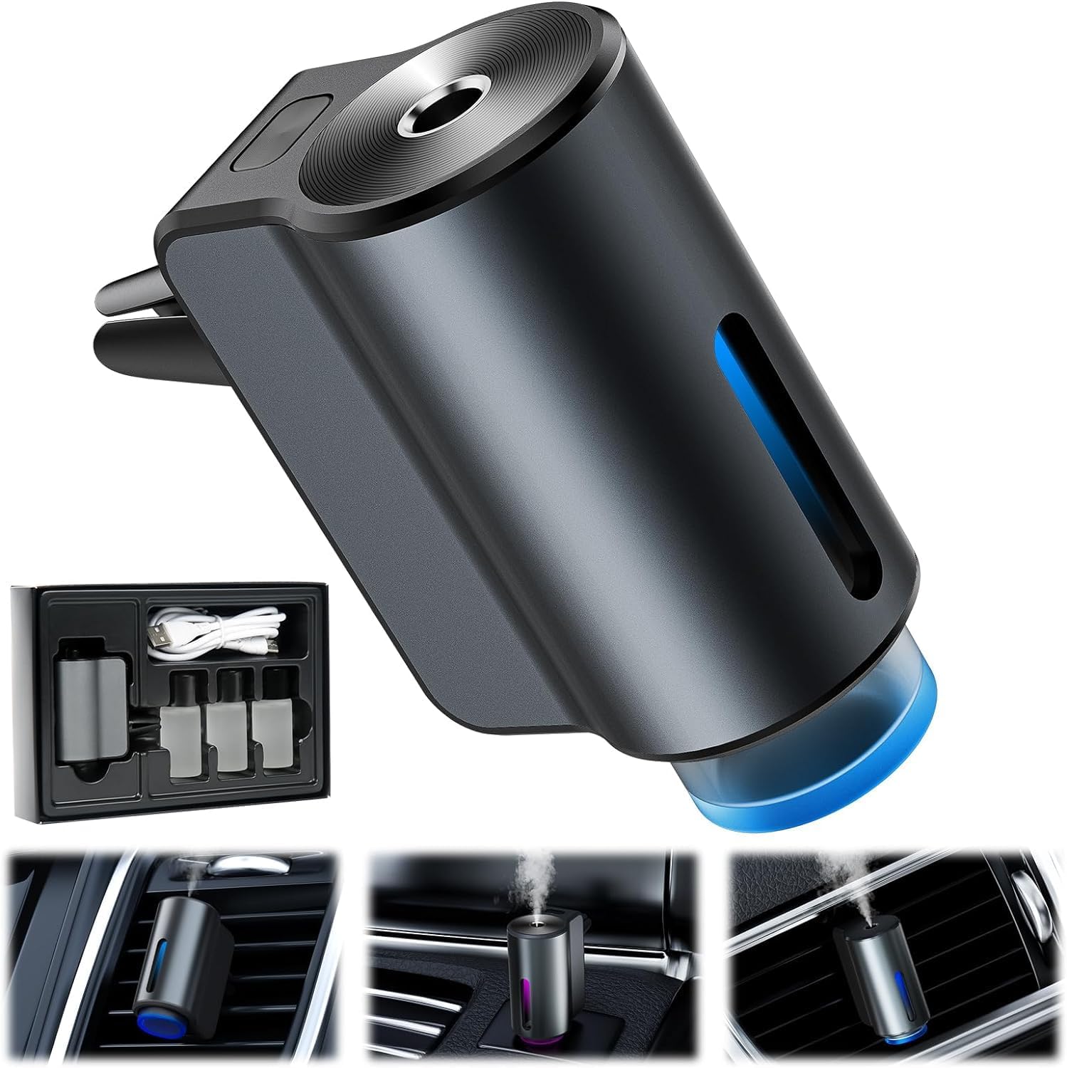 Smart Car Airs Freshener,Car Freshener Aromatherapy, USB Rechargeable Aroma Diffuser Car Air Freshener Diffuser Kit with 3PCS Oils 