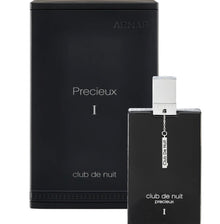Club de Nuit Precieux I perfume bottle and box, sleek black design, luxury fragrance