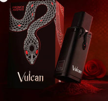 Vulcan Arabian oud perfume bottle and box with snake design, rose and saffron accents