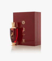 Luxurious red and gold Arabian oud perfume bottle with matching gift box, Taraf edition
