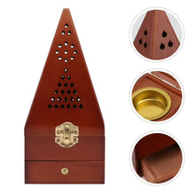 Pyramid Incense Burner Wooden Retro Censer Home Decor Dark Red