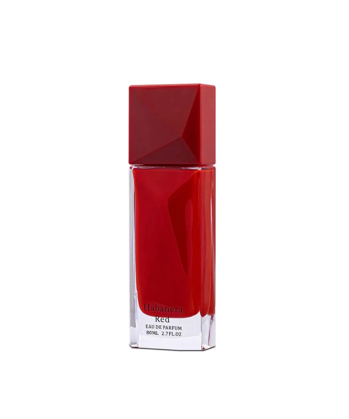 Habanera Red Eau de Parfum 80ml bottle, luxury Arabian oud perfume with red geometric cap.