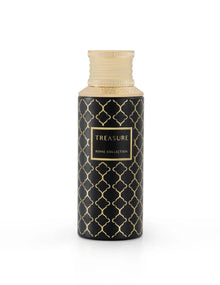 Black and gold Arabian perfume bottle labeled 'Treasure Royal Collection' on white background