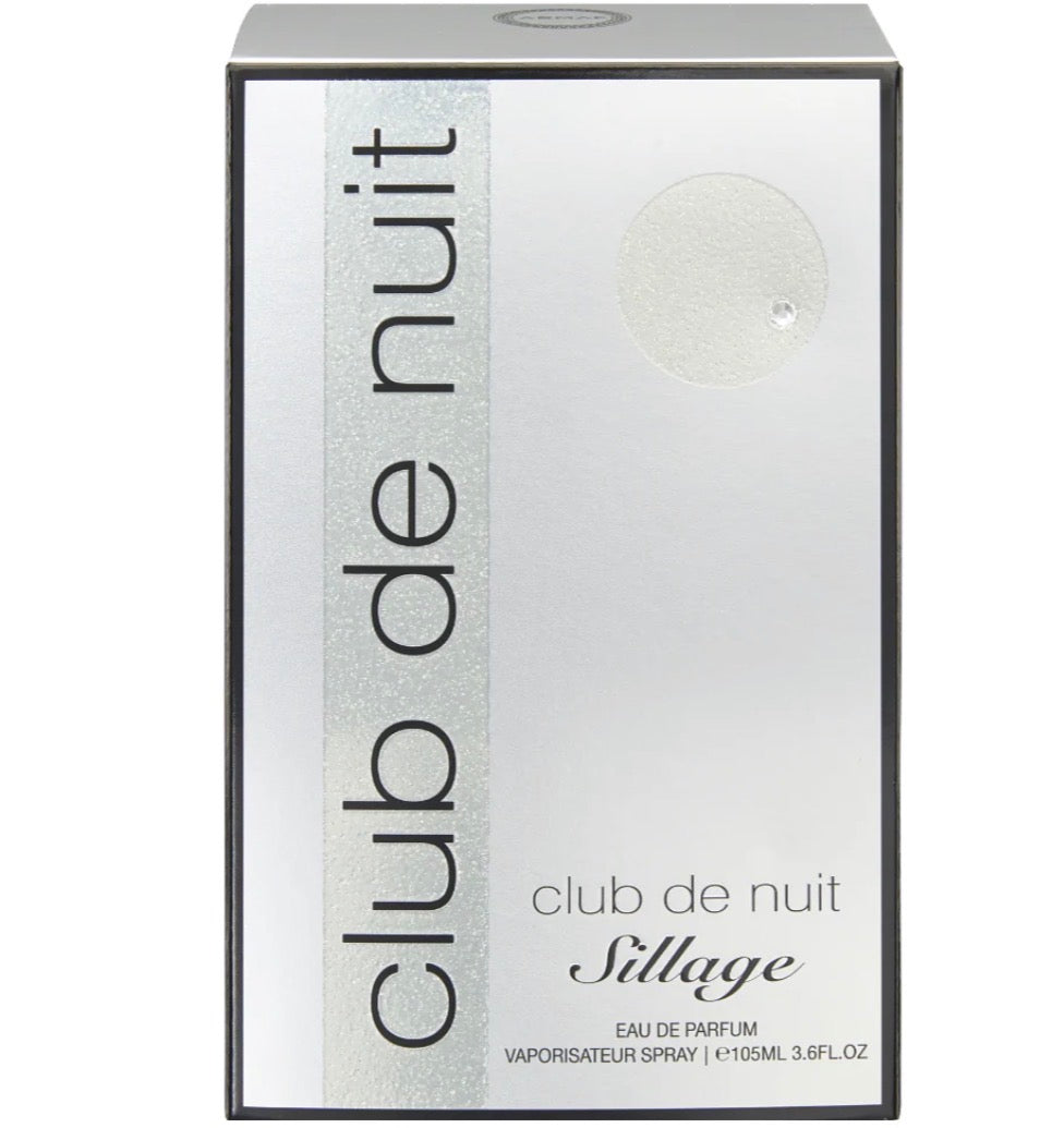 Club de Nuit Sillage Eau de Parfum box, silver packaging, 105ml vaporisateur spray
