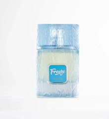 Freeze RiiFFS perfume in textured blue glass bottle on white background