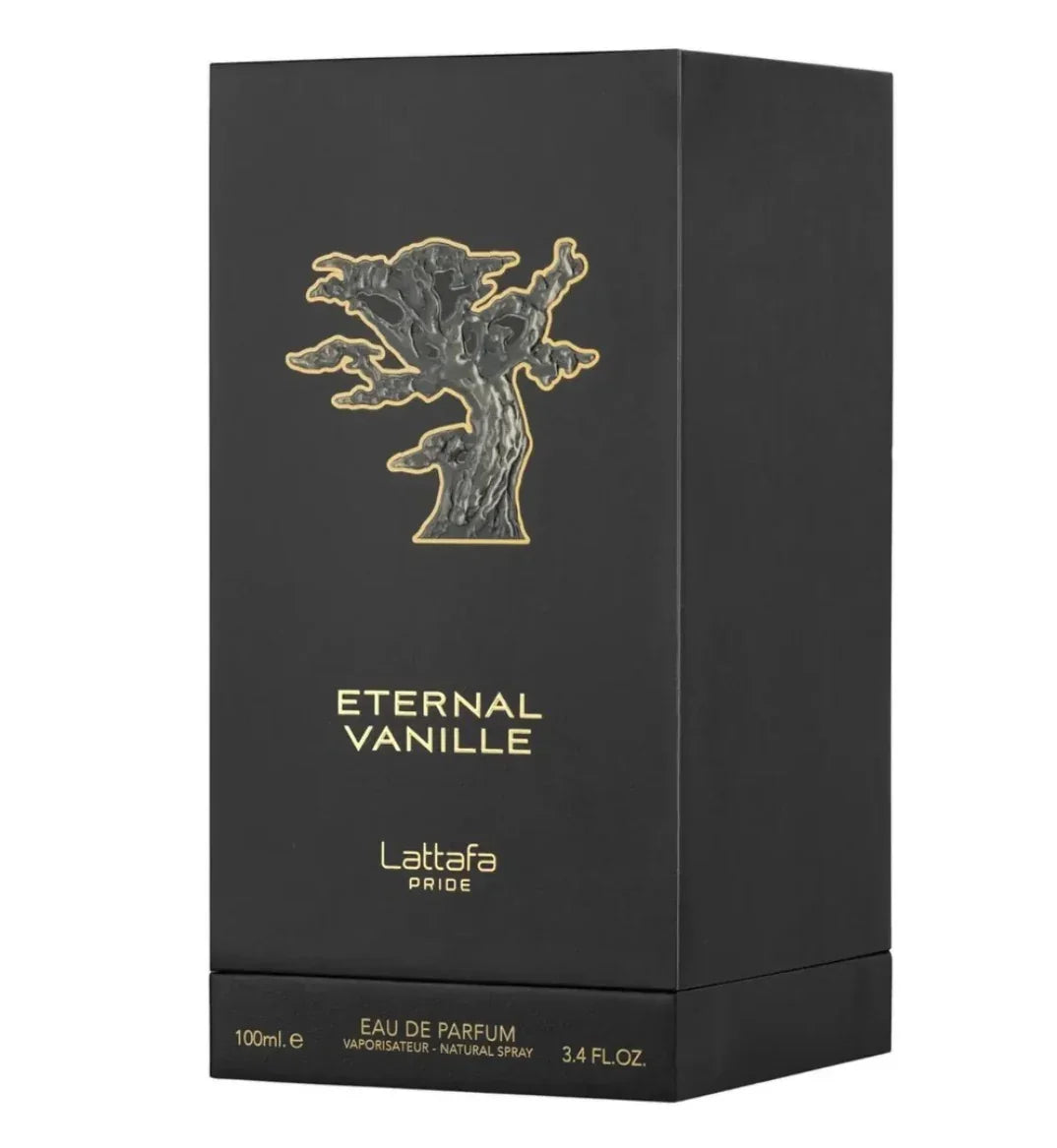 Luxe Eternal Vanille Eau de Parfum box, 100ml, black packaging with gold tree design.