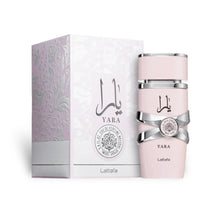 Yara Eau de Parfum by Lattafa with decorative box, pink bottle and silver accents