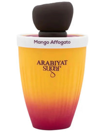 Arabiyat Sugar Mango Affogato perfume bottle with yellow and pink gradient design