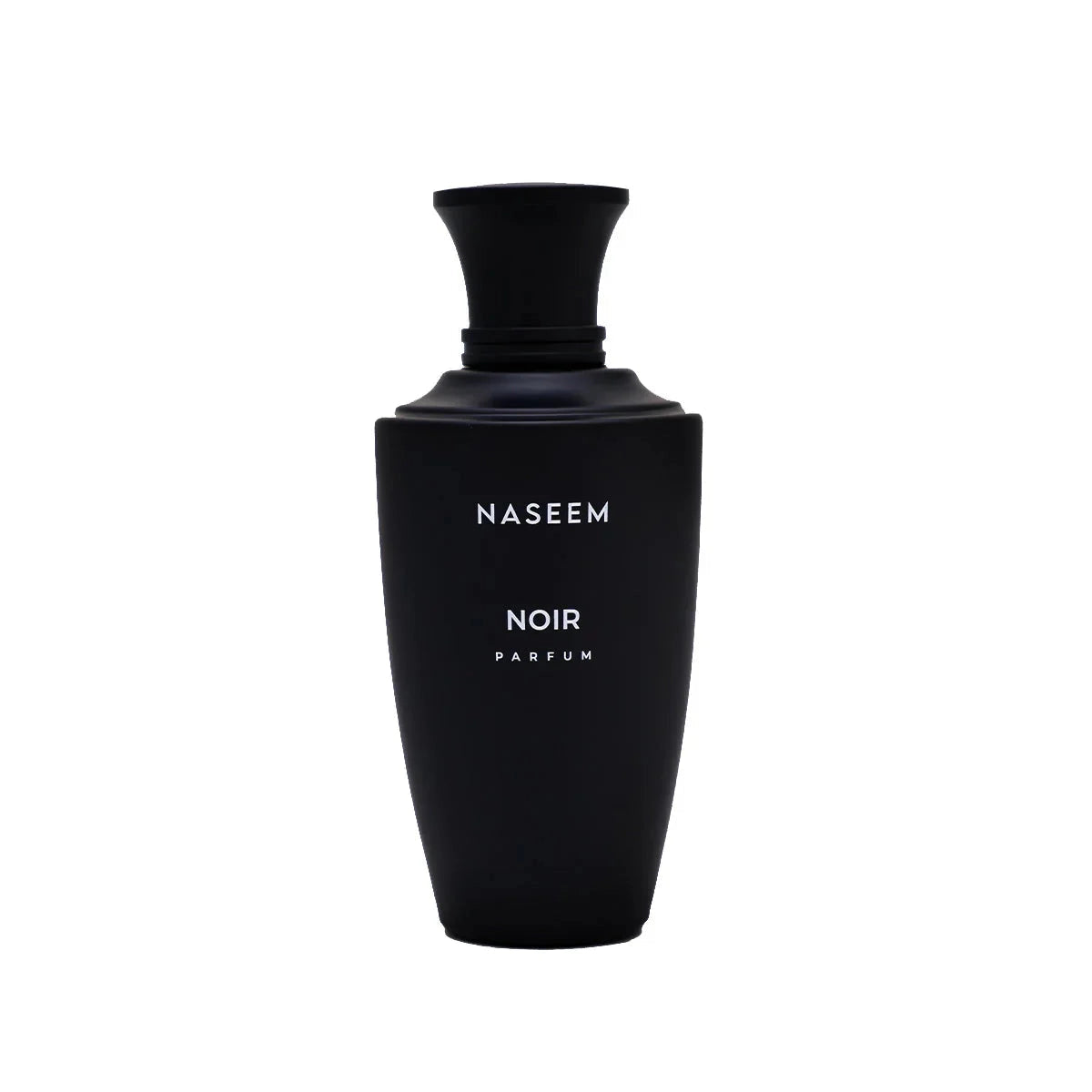Matte black Naseem Noir Parfum bottle, luxury Arabian oud perfume on white background