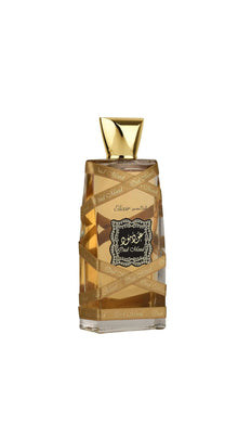 Oud Mood Elixir perfume bottle with gold cap and decorative label, Arabian oud fragrance