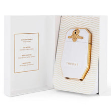 Luxury Arabian oud perfume bottle labeled Throne in a decorative white and gold box.