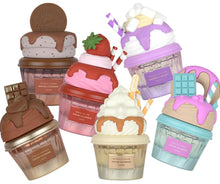 Colorful Arabian perfume bottles shaped like desserts with chocolate, strawberry, and vanilla themes.