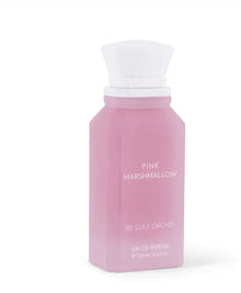 Pink Marshmallow Eau de Parfum by Gulf Orchid, 100ml pink perfume bottle on white background