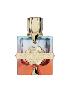 Aromatix French Avenue luxury perfume bottle with gold accents, blue and amber gradient glass