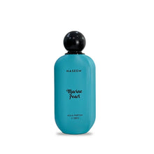Turquoise Marine Pearl eau de parfum bottle with black round cap, 100ml size, Naseem branding