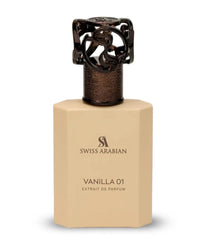 Swiss Arabian Vanilla 01 extrait de parfum bottle with ornate dark cap on white background
