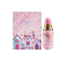 Marshmallow Blush Paris Corner perfume bottle with pink gift box featuring candy house design
